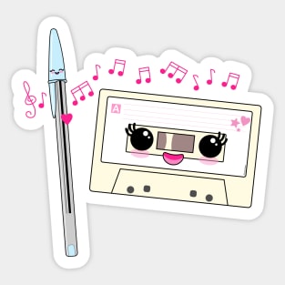 Cute pen and cassette love Sticker